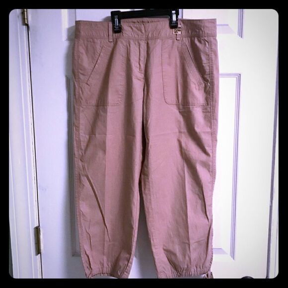 Ann Taylor Loft sz 4 khaki cotton capri tie bottom - Picture 1 of 5